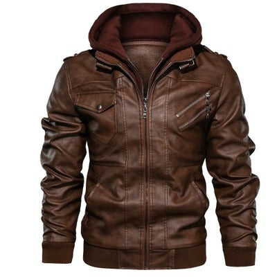 Wish leather jacket men's slim zipper PU jacket autumn men's leather jacket coat black