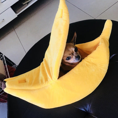 Pet Banana Warm Bed used by a dog