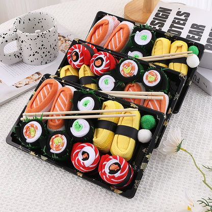 Sushi Delight Women’s Cotton Socks Gift Set - Fun & Creative Japanese Salmon Rice Design