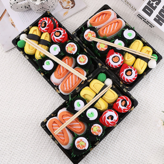 Sushi Delight Women’s Cotton Socks Gift Set - Fun & Creative Japanese Salmon Rice Design