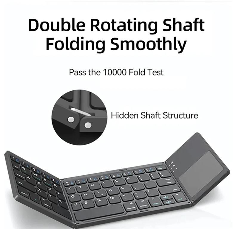 Bluetooth Foldable Keyboard with double rotating shaft