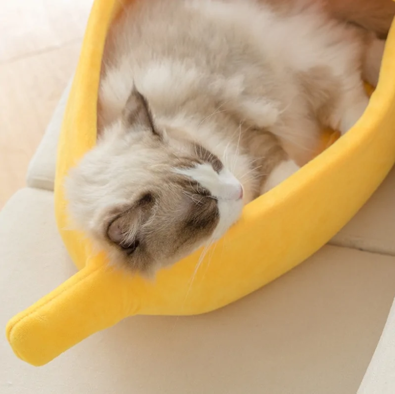 Pet Banana Warm Bed in use